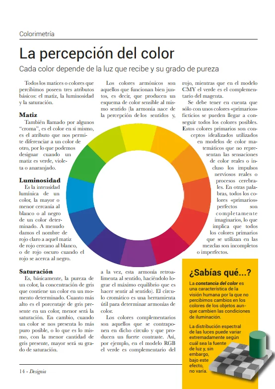 Página sobre percepción del color