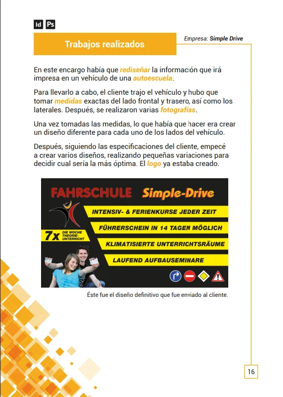 Página de trabajos realizados para Simple Drive